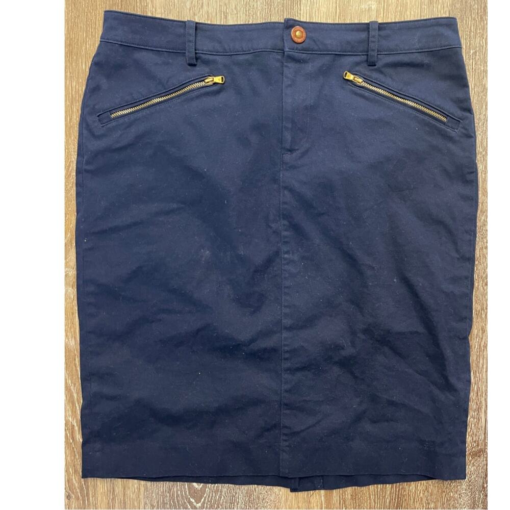Lauren Ralph Lauren Navy Blue Cotton Pencil Skirt Green Label Twill 22" SIZE 10